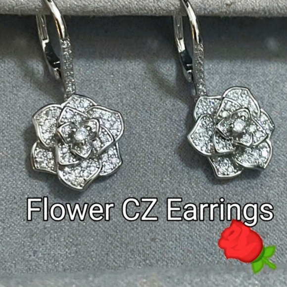 Rose Flower CZ Earrings - Picture 3 of 14